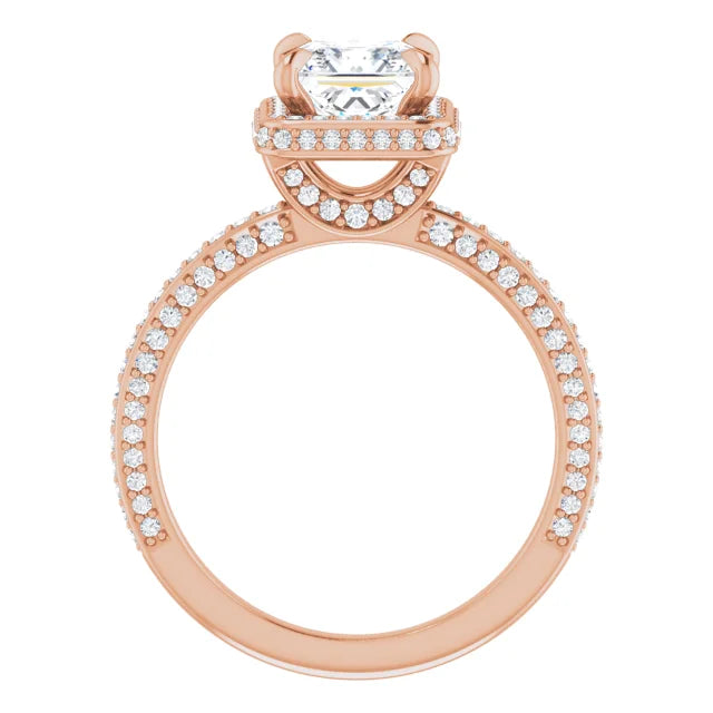 Princess Rose Gold Halo Pave Style Lab Diamond Engagement Ring 