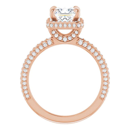 Princess Rose Gold Halo Pave Style Lab Diamond Engagement Ring 