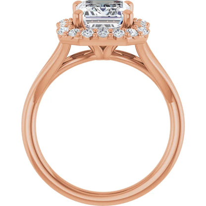 Emerald Rose Gold Halo Solitaire Split Band Lab Diamond Engagement Ring 