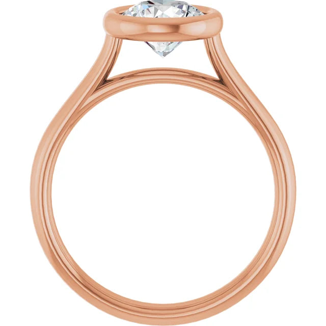 Round Brilliant Rose Gold Solitaire Bezel Lab Diamond Engagement Ring 