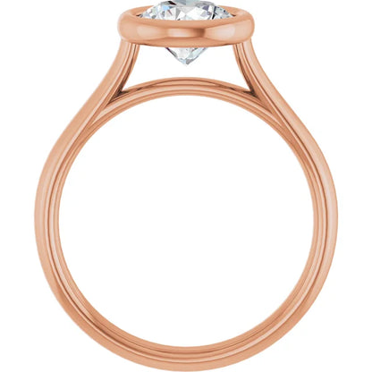Round Brilliant Rose Gold Solitaire Bezel Lab Diamond Engagement Ring 