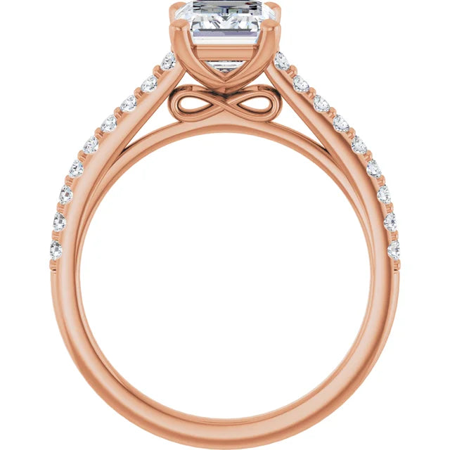 Emerald Rose Gold Pave Style Lab Diamond Engagement Ring 