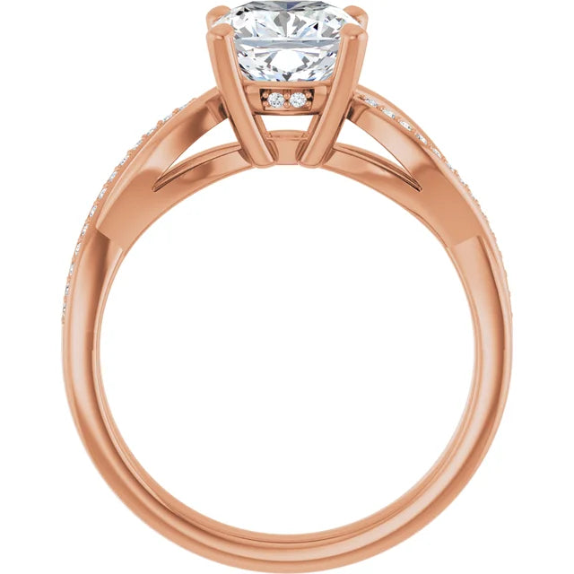 Cushion Rose Gold Claw Set Twist Style Engagement Ring 