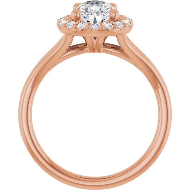 Pear Rose Gold Halo Solitaire Split Band Lab Diamond Engagement Ring 