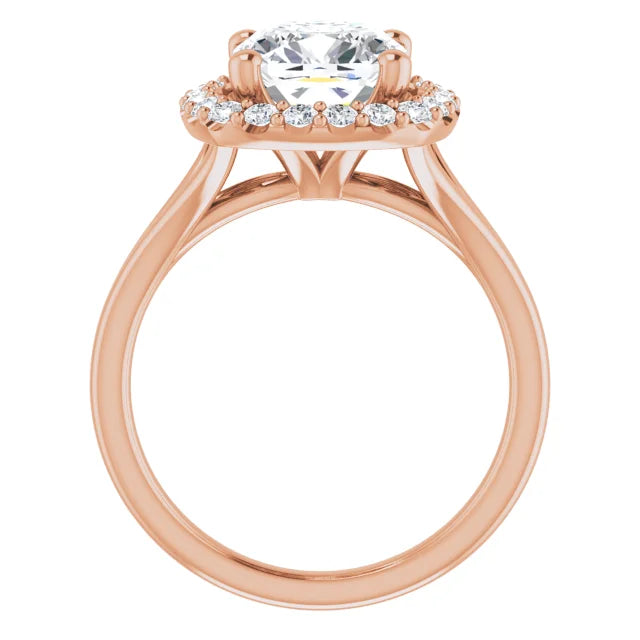 Cushion Rose Gold Halo Solitaire Split Band Lab Diamond Engagement Ring 