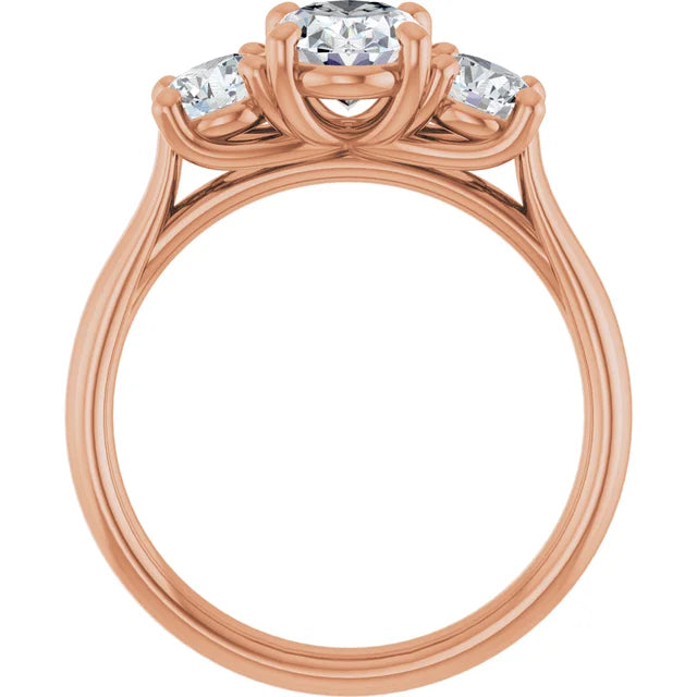 Oval Rose Gold Tri Stone Lab Diamond Engagement Ring