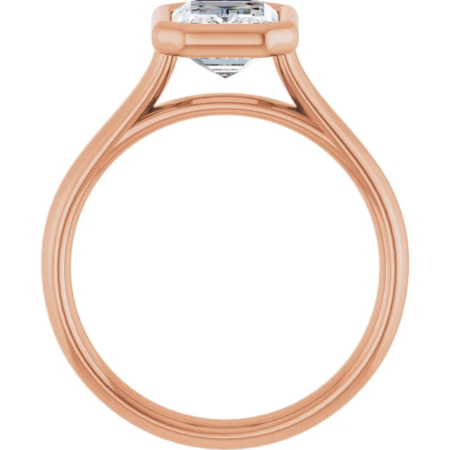 Emerald Rose Gold Bezel Solitaire Lab Diamond Engagement Ring 