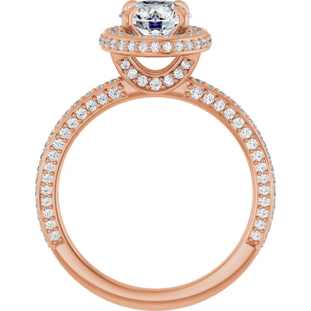 Round Brilliant Rose Gold Halo Pave Style Lab Diamond Engagement Ring 