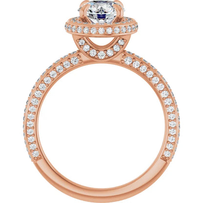 Round Brilliant Rose Gold Halo Pave Style Lab Diamond Engagement Ring 
