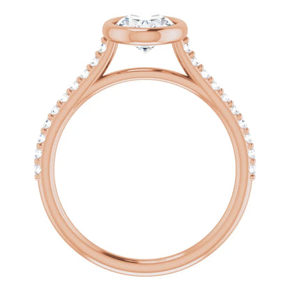Oval Rose Gold Bezel Pave Lab Diamond Engagement Ring 