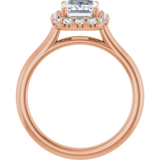Emerald Halo Solitaire Rose Gold Lab Diamond Engagement Ring 