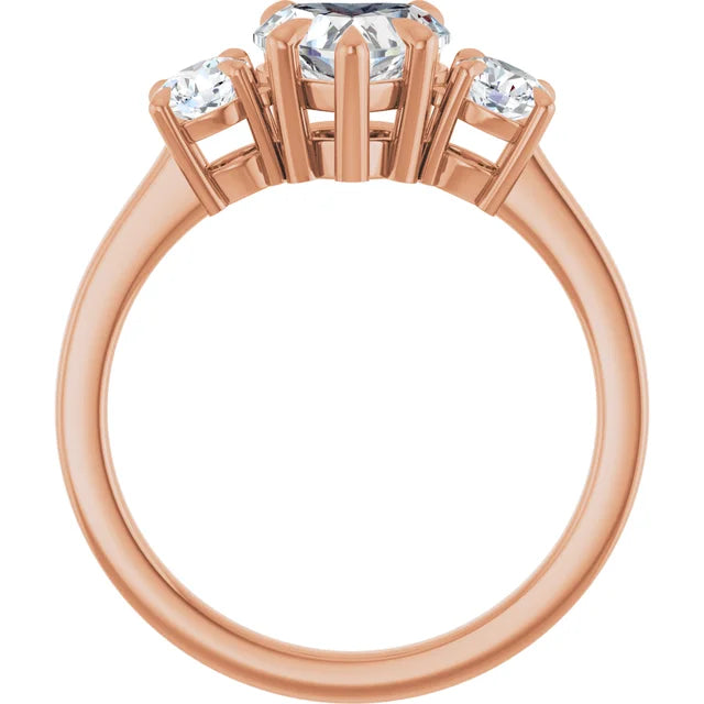 Heart Rose Gold Tri Stone Lab Diamond Engagement Ring 