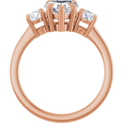 Heart Rose Gold Tri Stone Lab Diamond Engagement Ring 