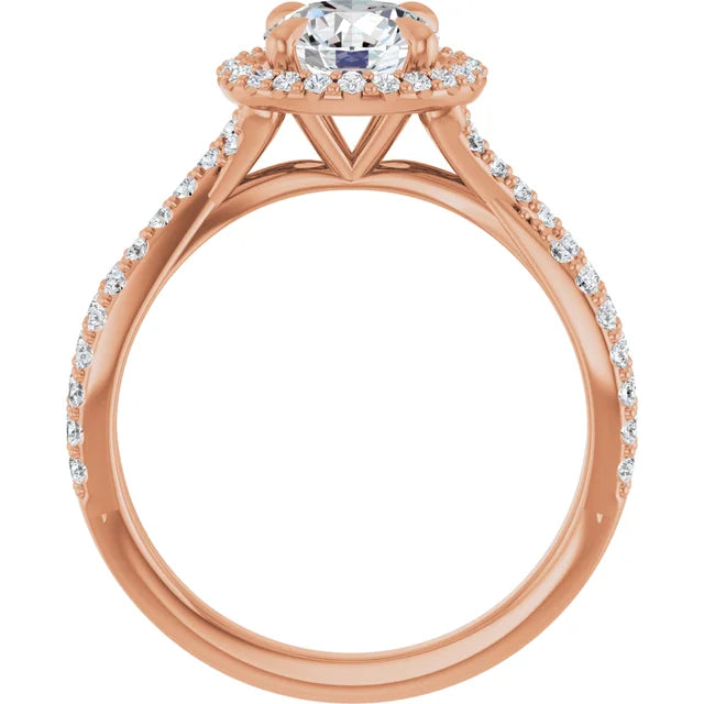 Round Brilliant Rose Gold Twist Band Halo Lab Diamond Engagement Ring  