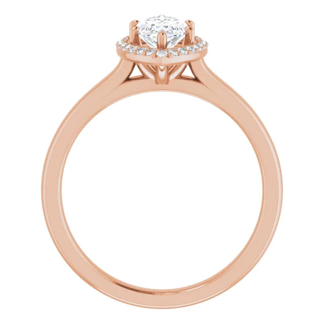 Marquise Halo Solitaire Lab Diamond Engagement Ring Rose Gold. 