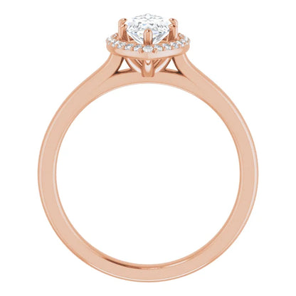 Marquise Halo Solitaire Lab Diamond Engagement Ring Rose Gold. 