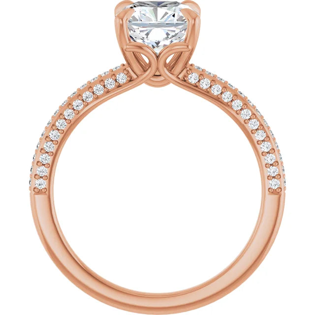 Cushion Rose Gold Pave Lab Diamond Engagement Ring 