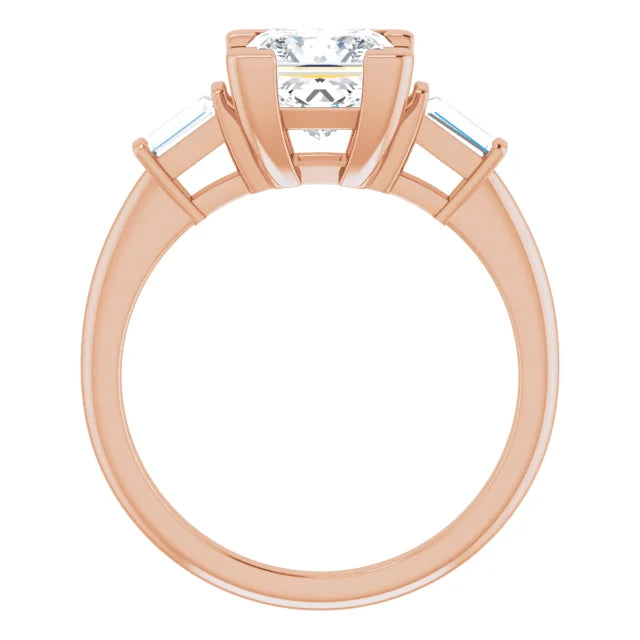 Princess Rose Gold Baguette Accent Lab Diamond Engagement Ring