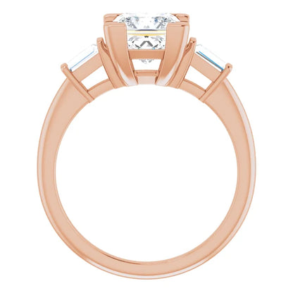Princess Rose Gold Baguette Accent Lab Diamond Engagement Ring