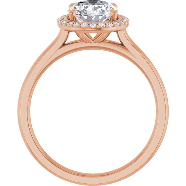 Oval Halo Solitaire Lab Diamond Engagement Ring Rose Gold. 