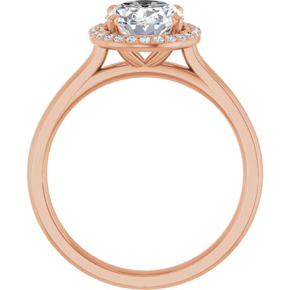 Oval Halo Solitaire Lab Diamond Engagement Ring Rose Gold. 