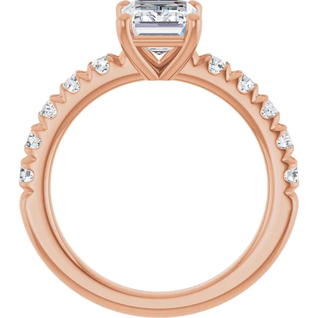 Emerald Rose Gold Four Claw Set Style Engagement Ring