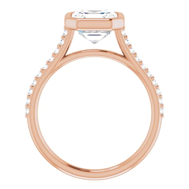 Asscher Rose Gold Bezel Pave Lab Diamond Engagement Ring 