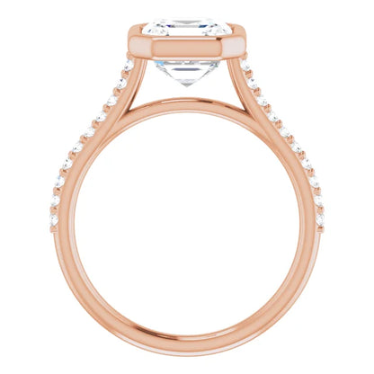 Asscher Rose Gold Bezel Pave Lab Diamond Engagement Ring 