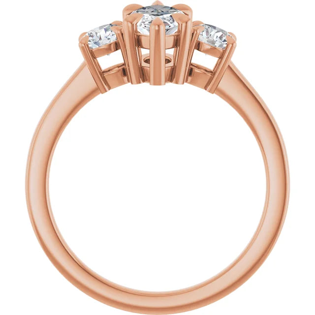 Marquise Rose Gold Tri Stone Lab Diamond Engagement Ring 