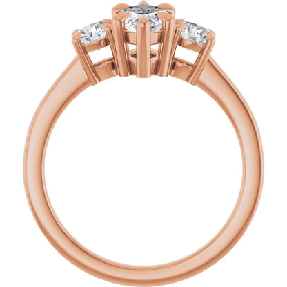 Marquise Rose Gold Tri Stone Lab Diamond Engagement Ring 