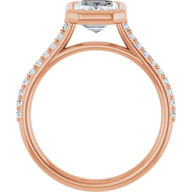 Emerald Rose Gold Bezel Pave Lab Diamond Engagement Ring 