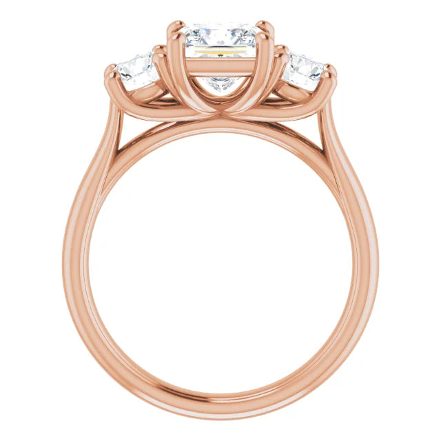 Princess Rose Gold Tri Stone Lab Diamond Engagement Ring