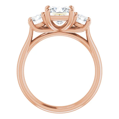 Princess Rose Gold Tri Stone Lab Diamond Engagement Ring