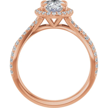 Oval Rose Gold Twist Band Halo Lab Diamond Engagement Ring  