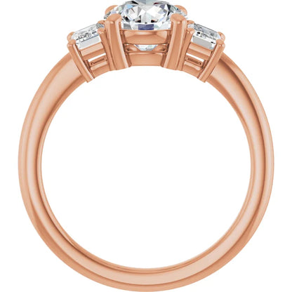 Round Brilliant Rose Gold Tri Stone Lab Diamond Engagement Ring