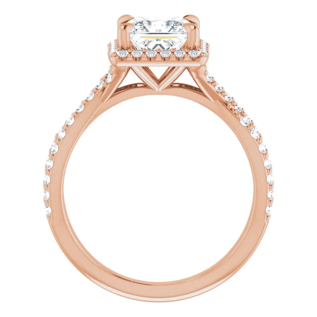 Princess Rose Gold Twist Band Halo Lab Diamond Engagement Ring  