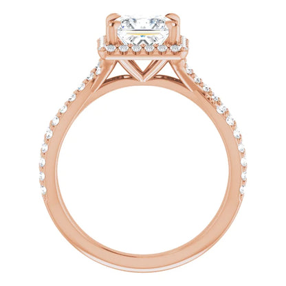Princess Rose Gold Twist Band Halo Lab Diamond Engagement Ring  