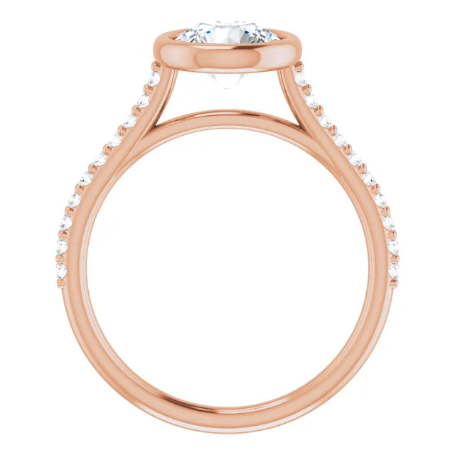 Round Brilliant Rose Gold Bezel Pave Lab Diamond Engagement Ring 