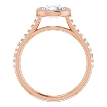 Round Brilliant Rose Gold Bezel Pave Lab Diamond Engagement Ring 