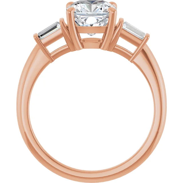 Cushion Rose Gold Baguette Accent Lab Diamond Engagement Ring 
