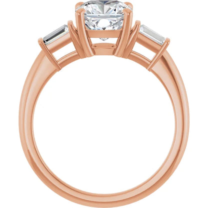 Cushion Rose Gold Baguette Accent Lab Diamond Engagement Ring 