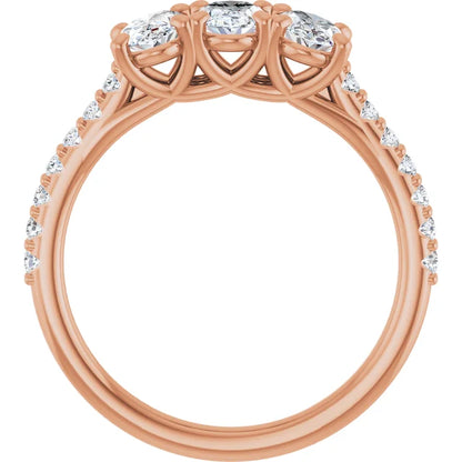 Oval Rose Gold Tri Stone Lab Diamonds Engagement Ring 