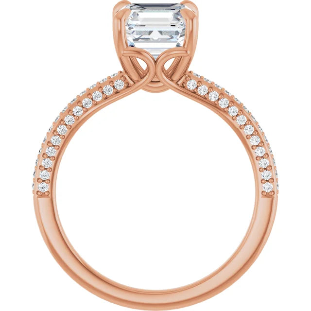 Asscher Rose Gold Pave Lab Diamond Engagement Ring 