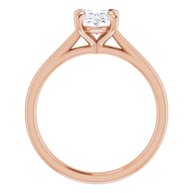 Oval Rose Gold Four Claw Solitaire Lab Diamond Engagement Ring 