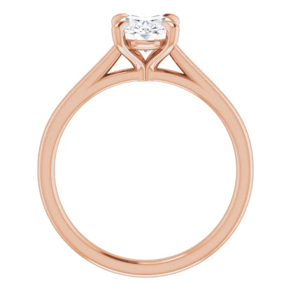 Oval Rose Gold Four Claw Solitaire Lab Diamond Engagement Ring 