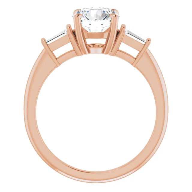 Round Brilliant Rose Gold Baguette Accent Lab Diamond Engagement Ring 