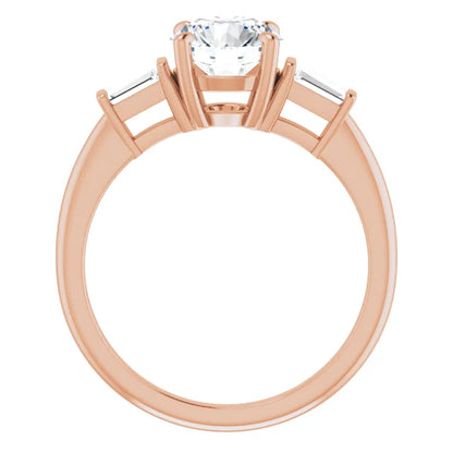 Round Brilliant Rose Gold Baguette Accent Lab Diamond Engagement Ring 