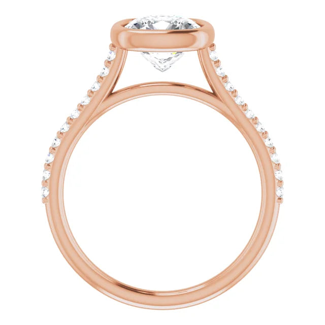 Cushion Rose Gold Bezel Pave Lab Diamond Engagement Ring 