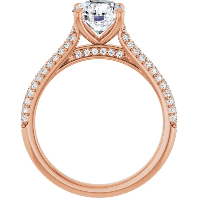 Round Brilliant Rose Gold Pave Lab Diamond Engagement Ring 