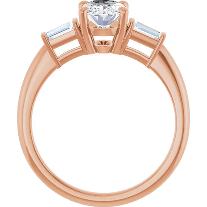 Oval Rose Gold Baguette Accent Lab Diamond Engagement Ring